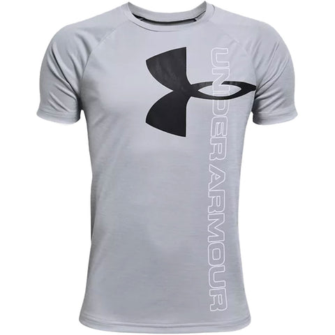 UNDER ARMOUR TECH SPLIT LOGO HYBRID KID'S GREY T SHIRT