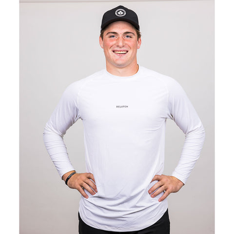 BCLUTCH PERFORMANCE WHITE LONG SLEEVE WORKOUT SHIRT