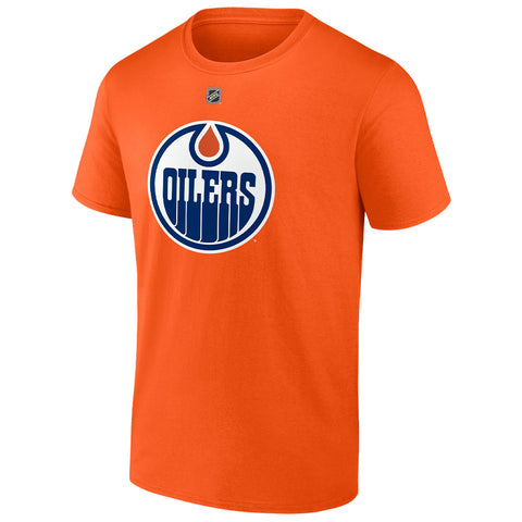 FANATICS EDMONTON OILERS LEON DRAISAITL ORANGE NAME AND NUMBER T SHIRT