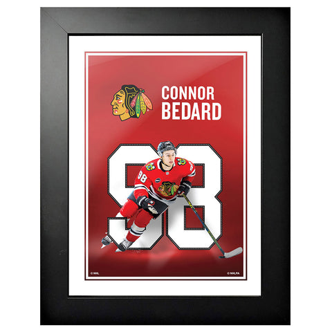 MUSTANG CHICAGO BLACKHAWK CONNOR BEDARD FRAMED ART