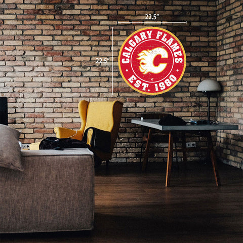 CALGARY FLAMES DISTRESSED WALL SIGN