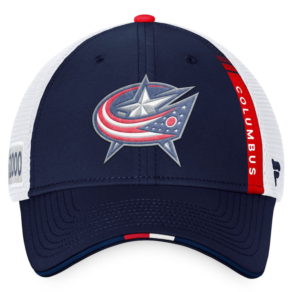 COLUMBUS BLUE JACKETS FANATICS AUTHENTIC PRO 2022 NHL DRAFT STRUCTURED  TRUCKER HAT