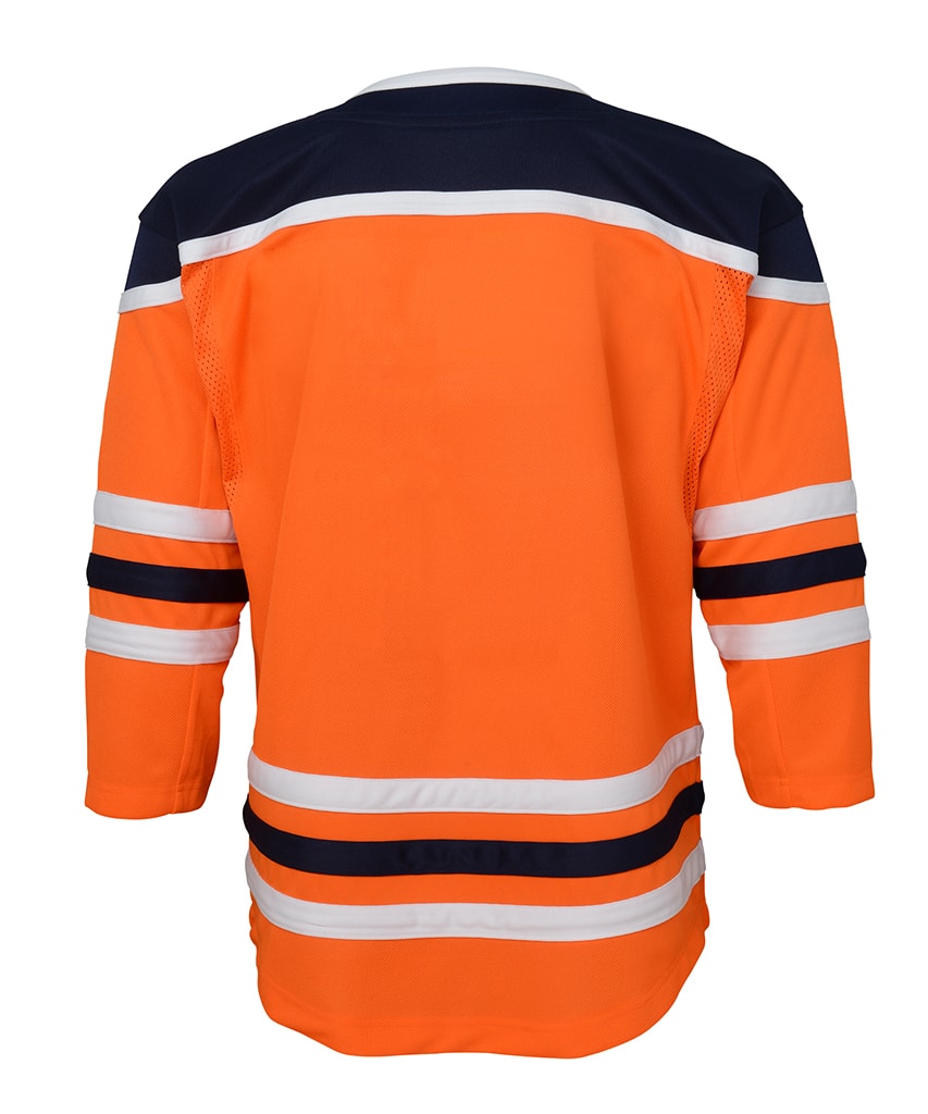 Monkeysports Edmonton Oilers Uncrested Junior Hockey Jersey in Orange Size Goal Cut (Junior)
