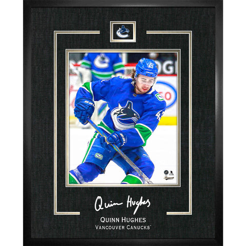 Framed Quinn Hughes Vancouver Canucks Autographed White Adidas Authentic  Jersey